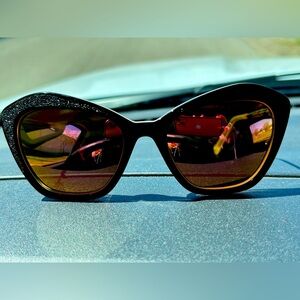 Betsey Johnson EUC black glitter pink hologram sunglasses - Never Quit. HTF